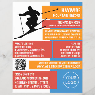Silhouette der Skifahrer, Ski/Snowboarden Unterric Flyer