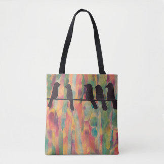 Silhouette der Vögel farbenfrohe Tote Tasche