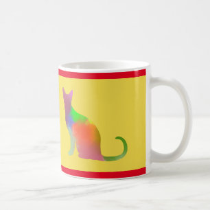 Silhouette der Wasserfarbe Katze mit roten Streife Kaffeetasse