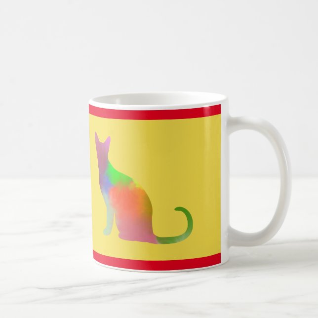 Silhouette der Wasserfarbe Katze mit roten Streife Kaffeetasse (Rechts)