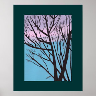 Silhouette des Baumes gegen Abend abstürzen Poster