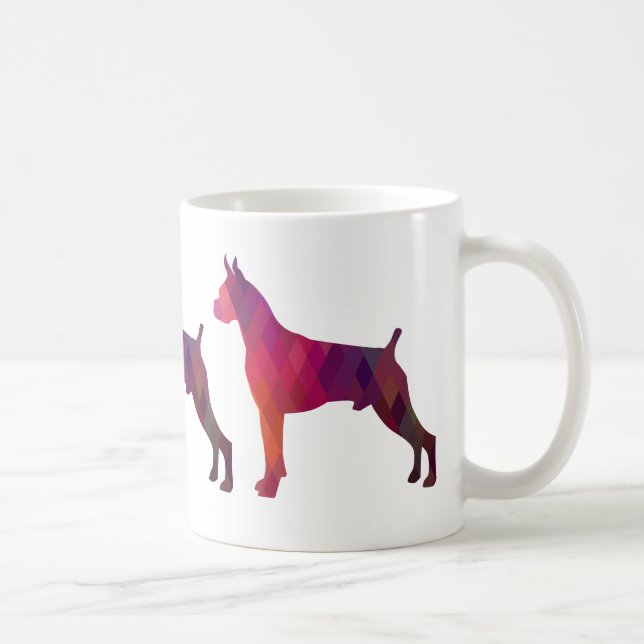 Silhouette des Boxer Dog Wasserfarbe Geometrische  Kaffeetasse (Rechts)