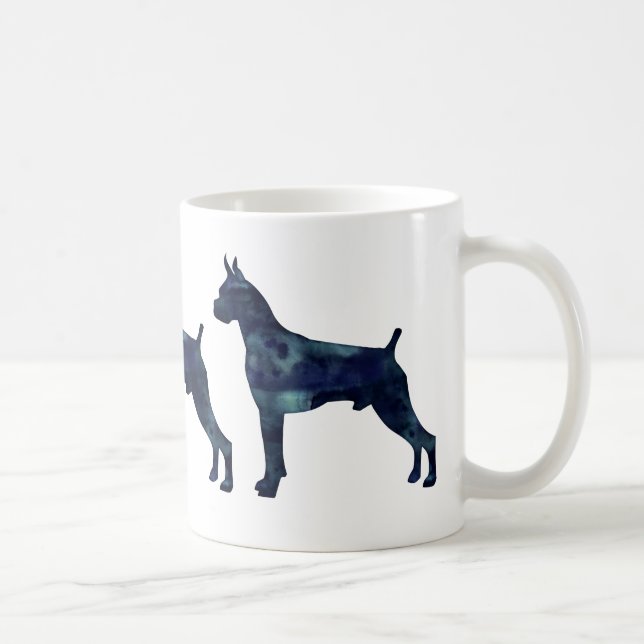 Silhouette des Boxer Dog Wasserfarbe Geometrische  Kaffeetasse (Rechts)