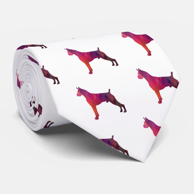 Silhouette des Boxer Dog Wasserfarbe Geometrische  Krawatte (Gerollt)