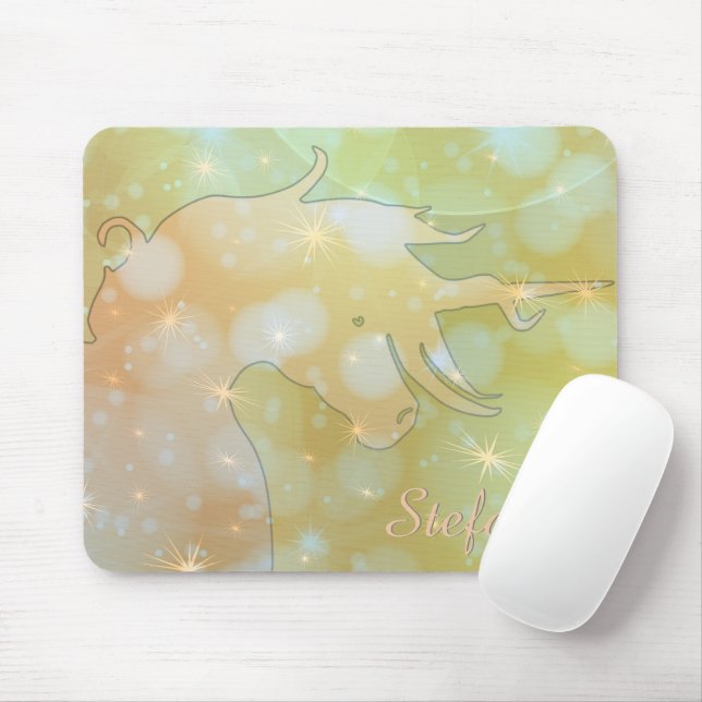 Silhouette des Einhorns (scheußlich gelbe Sterne) Mousepad (Mit Mouse)