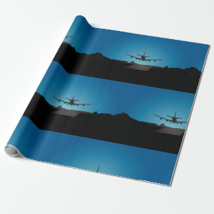 Silhouette des Flugzeugs bei Nacht Geschenkpapier