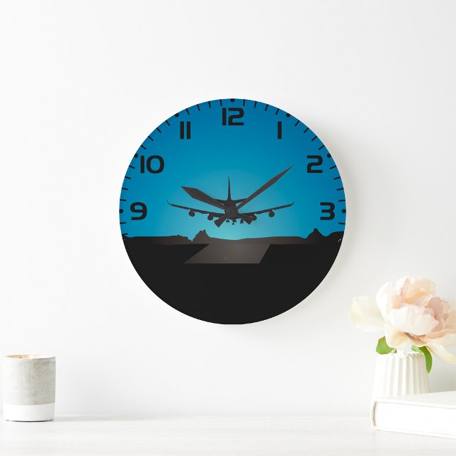 Silhouette des Flugzeugs bei Nacht Große Wanduhr (Von Creator hochgeladen)