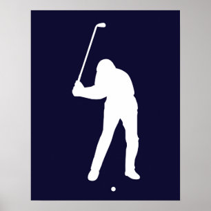 Silhouette des Golfspielers kurz vor dem Golfball- Poster