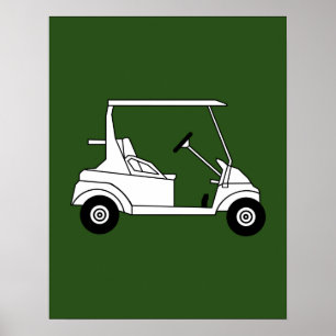 Silhouette des Golfwagendruckes auf Grün Poster