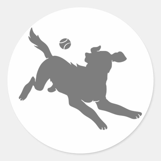 Silhouette des Hundes mit Kugel Runder Aufkleber (Vorderseite)