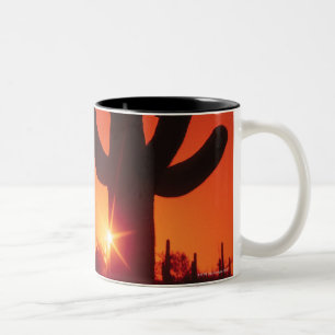 Silhouette des Kaktus an der Dämmerung, Zweifarbige Tasse