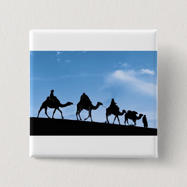 Silhouette des Kamel-Wohnwagens Button (Vorderseite)