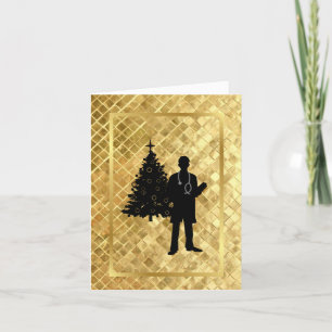 Silhouette des männlichen Arztes Goldene Weihnacht Karte