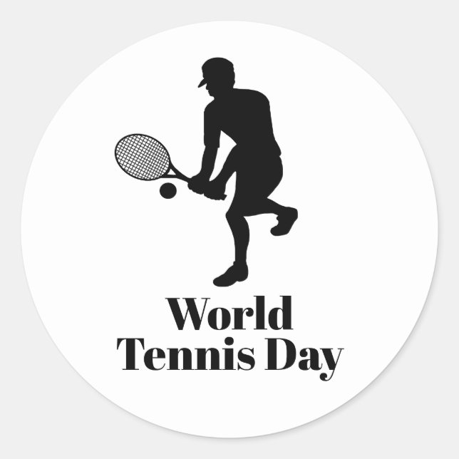 Silhouette des männlichen Tennisspielers passt Sti Runder Aufkleber (Vorderseite)