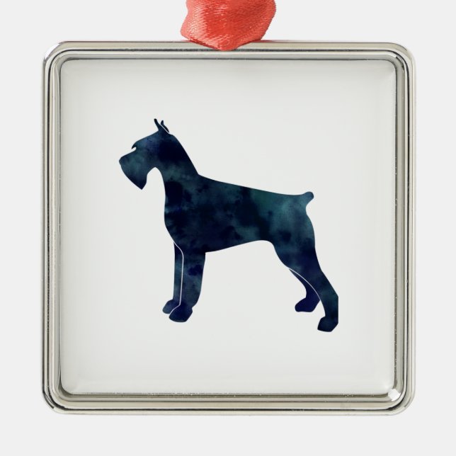 Silhouette des Riesenschnauzer Geometric Silbernes Ornament (Vorne)