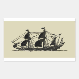 Silhouette des Schiffs mit türmenden Segeln Rechteckiger Aufkleber