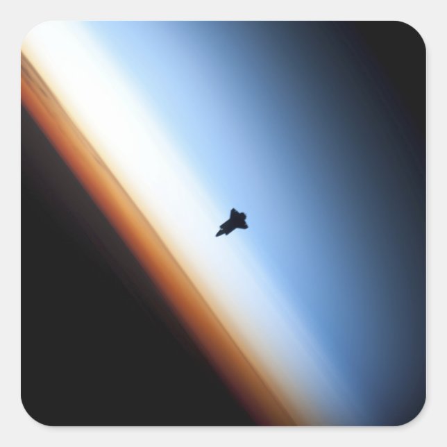 Silhouette des Space Shuttle Endeavour Quadratischer Aufkleber (Vorderseite)