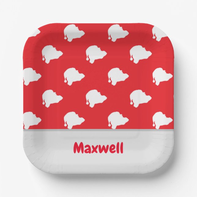 Silhouette des Weihnachtsmanns in Rot Pappteller (Vorderseite)