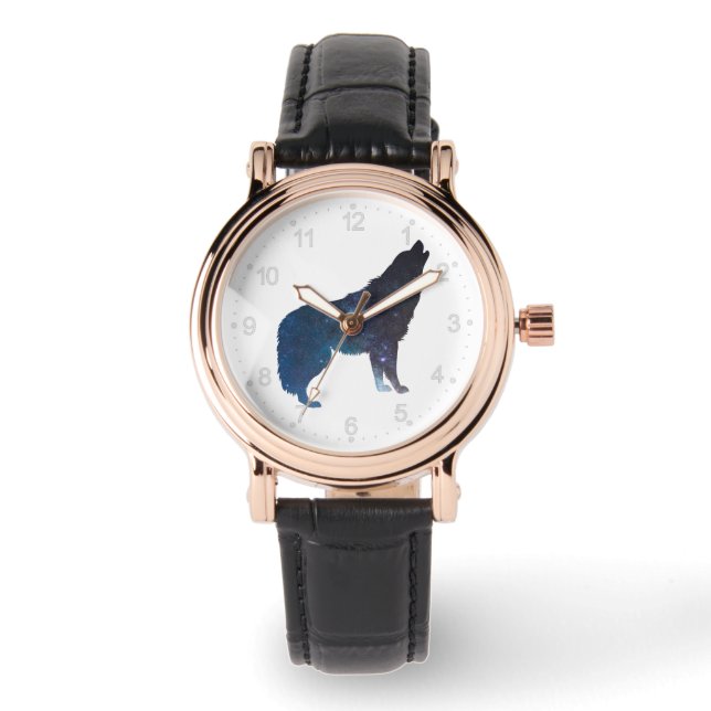 Silhouette des Wolf-Universums - Hintergrundfarbe  Armbanduhr (Vorderseite)