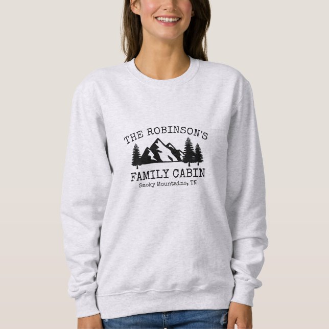 Silhouette-Design der Familienhäuser Bäume Gebirge Sweatshirt (Vorderseite)