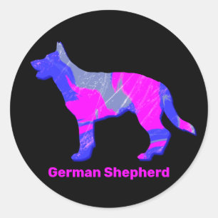 Silhouette Deutscher Hirte Pink&Blue Runder Aufkleber