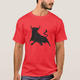 Silhouette, die mit den Stieren Spanien läuft T-Shirt