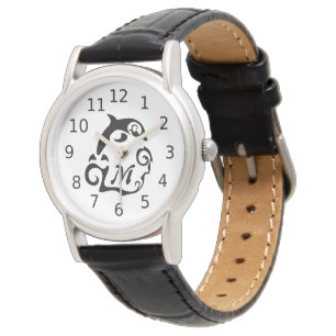 Silhouette-Dolphin in einem Schwarzmeer-Wellenmono Armbanduhr