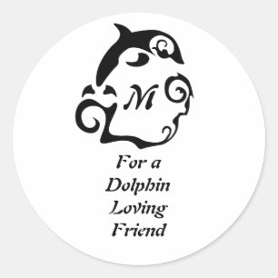 Silhouette Dolphin in einer Schwarzmeer-Wave-Monog Runder Aufkleber