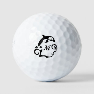 Silhouette Dolphin in einer Schwarzmeerwelle Golfball