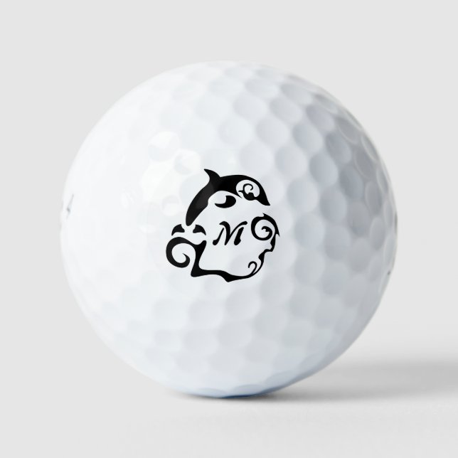 Silhouette Dolphin in einer Schwarzmeerwelle Golfball (Vorderseite)