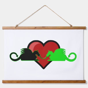 Silhouette Drachen Liebe Wandteppich Mit Holzrahmen