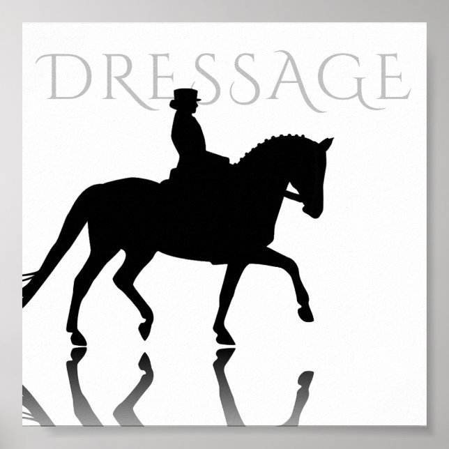 Silhouette Dressurpferd mit Reflektion Poster (Vorne)