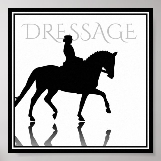 Silhouette Dressurpferd mit Reflektion Poster (Vorne)