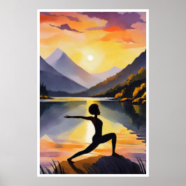 Silhouette einer Afrikanerin, die bei Sonnenunterg Poster