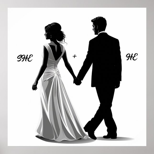 Silhouette einer Braut und eines Bräutigams Poster (Vorne)