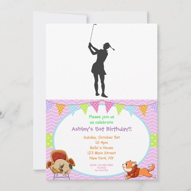 Silhouette einer Golfspielerin Einladung (Vorderseite)