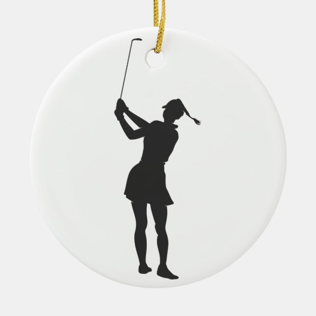 Silhouette einer Golfspielerin Keramik Ornament (Vorne)