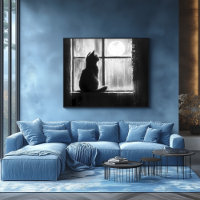 Silhouette einer Katze durch das Fenster im Mondli