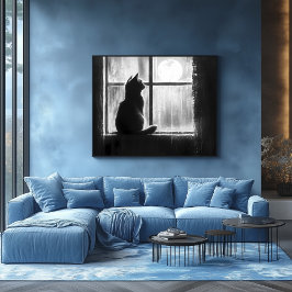 Silhouette einer Katze durch das Fenster im Mondli Poster