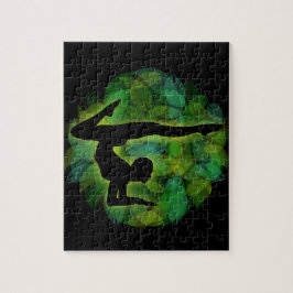 Silhouette einer Person, die Gymnastik oder Yoga Puzzle