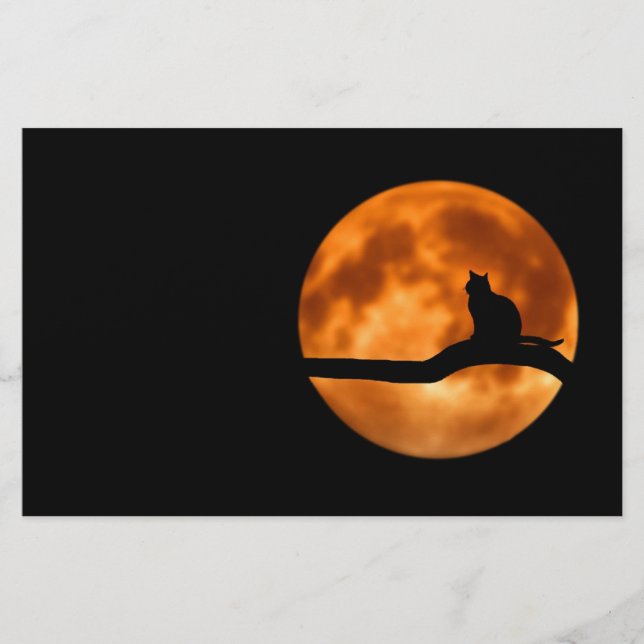 Silhouette einer schwarzen Katze in einem Baum Briefpapier (Vorderseite)