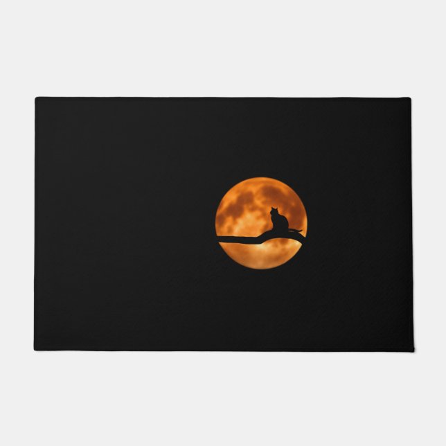 Silhouette einer schwarzen Katze in einem Baum Fußmatte (Vorderseite)