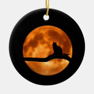 Silhouette einer schwarzen Katze in einem Baum Keramik Ornament