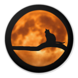 Silhouette einer schwarzen Katze in einem Baum Keramikknauf