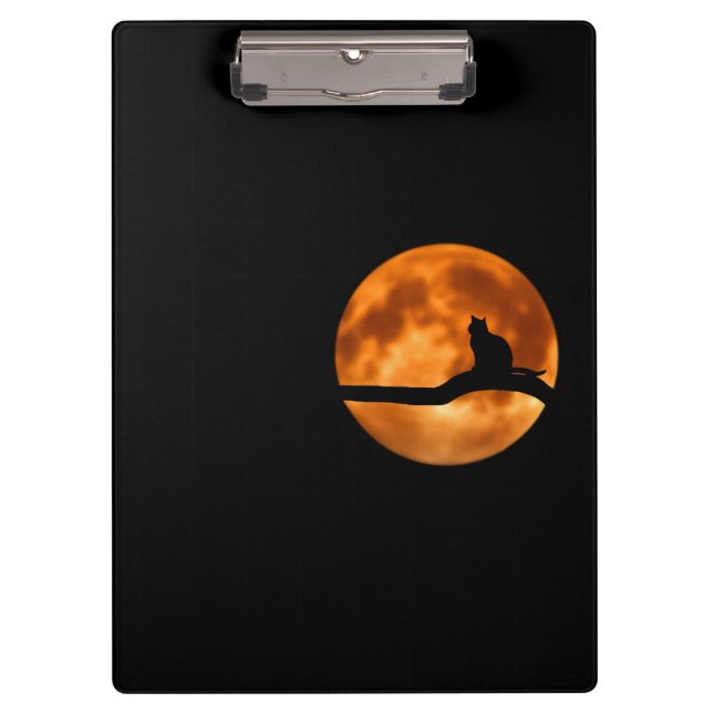 Silhouette einer schwarzen Katze in einem Baum Klemmbrett (Vorderseite)