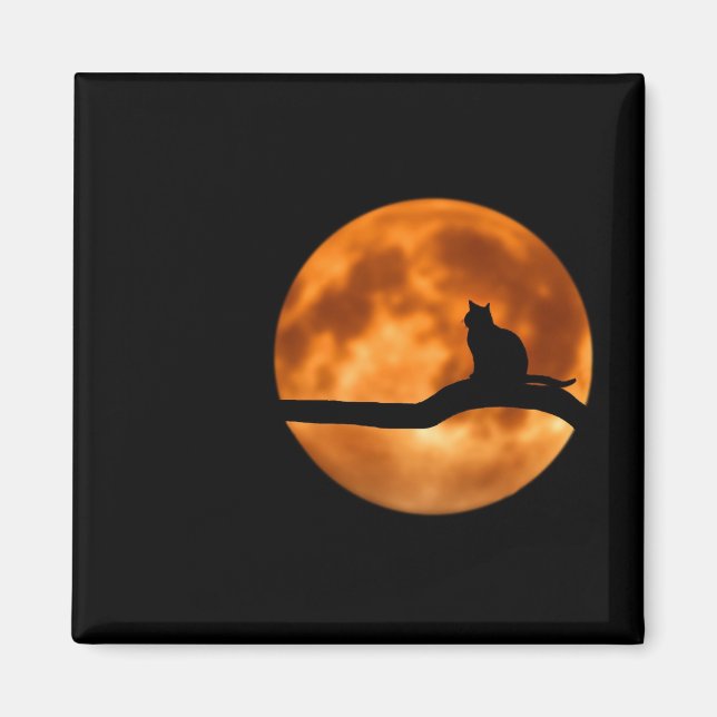 Silhouette einer schwarzen Katze in einem Baum Magnet (Vorne)