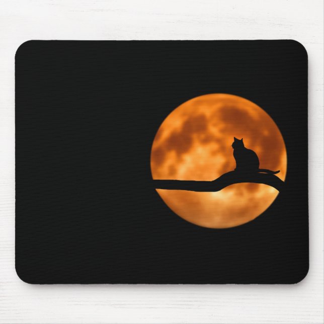 Silhouette einer schwarzen Katze in einem Baum Mousepad (Vorne)