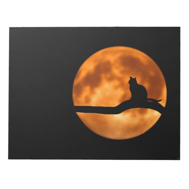 Silhouette einer schwarzen Katze in einem Baum Notizblock (Vorderseite)