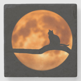 Silhouette einer schwarzen Katze in einem Baum Steinuntersetzer