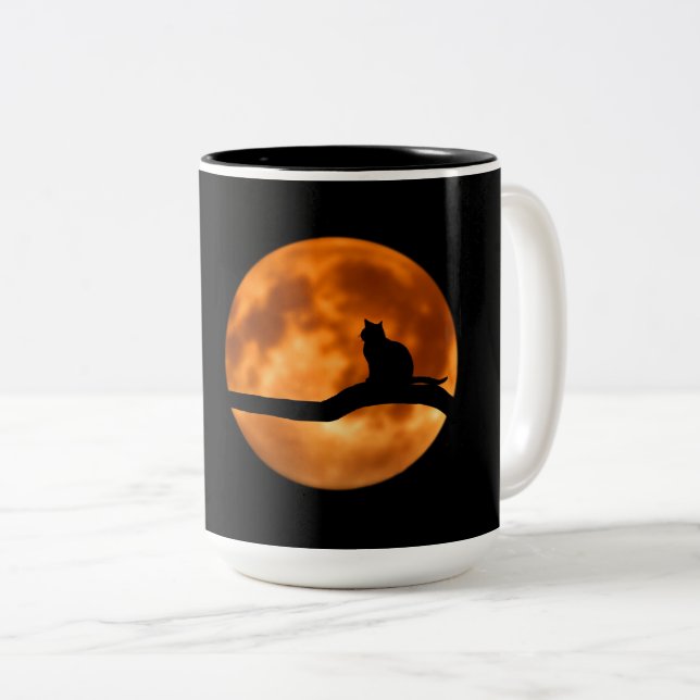 Silhouette einer schwarzen Katze in einem Baum Zweifarbige Tasse (VorderseiteRechts)
